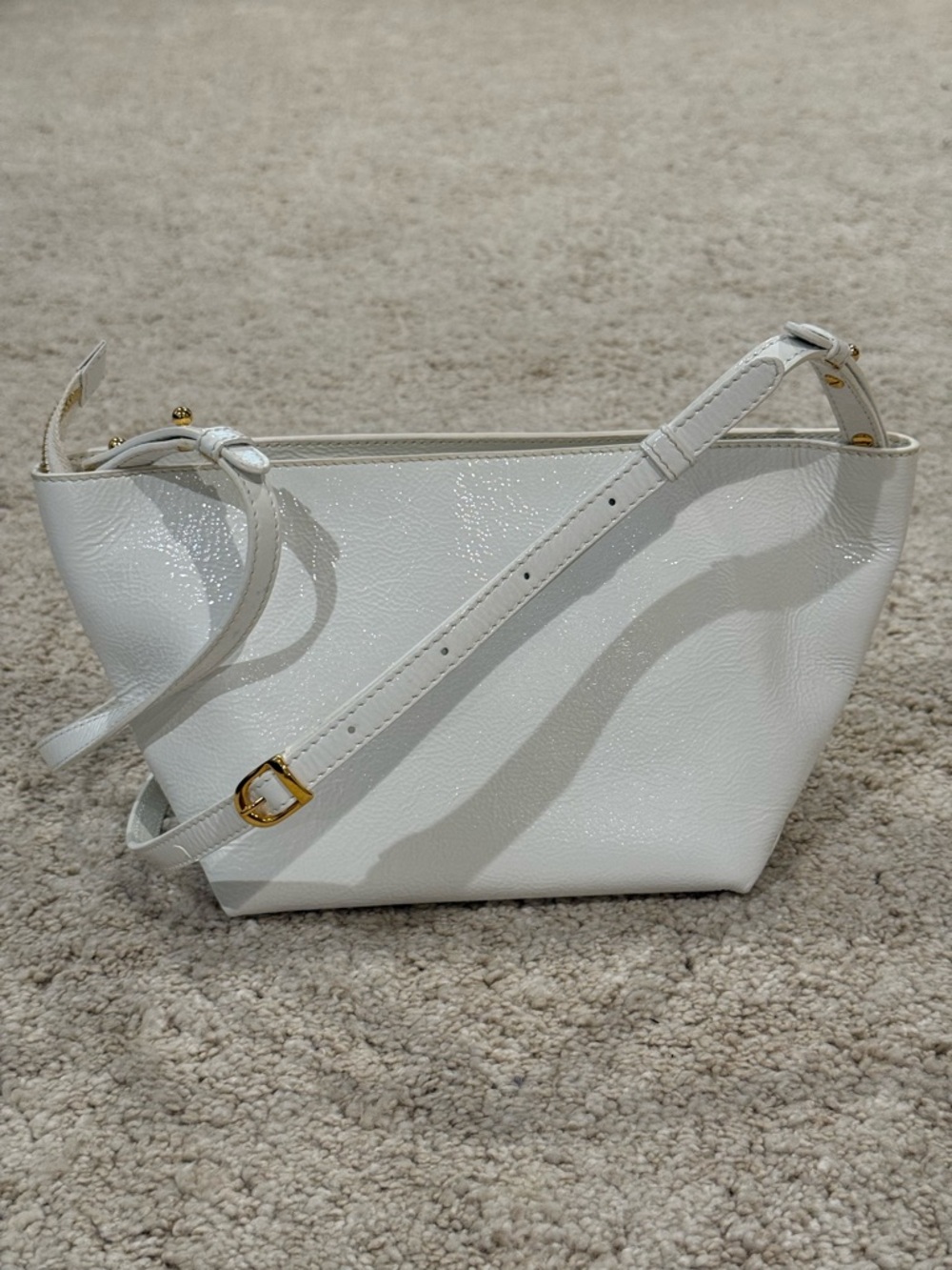 KHAITE White Patent Leather Crossbody with Gold Hardware - Picture 4 of 16